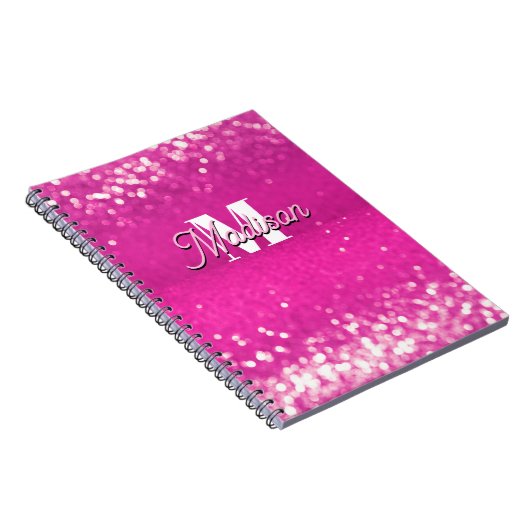 Hot Pink Glitzern Bokeh Monogram Notizblock (Rechte Seite)