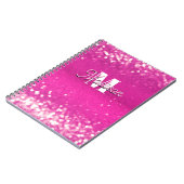 Hot Pink Glitzern Bokeh Monogram Notizblock (Linke Seite)