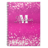 Hot Pink Glitzern Bokeh Monogram Notizblock (Vorderseite)