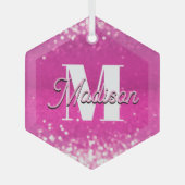 Hot Pink Glitzern Bokeh Monogram Ornament Aus Glas (Vorderseite)