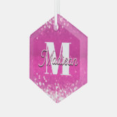 Hot Pink Glitzern Bokeh Monogram Ornament Aus Glas (Vorderseite Links)