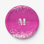 Hot Pink Glitzern Bokeh Monogram Pappteller (Vorderseite)