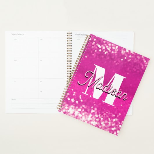 Hot Pink Glitzern Bokeh Monogram Planer (Anzeige)