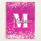 Hot Pink Glitzern Bokeh Monogram Planer (Vorderseite)