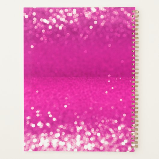 Hot Pink Glitzern Bokeh Monogram Planer (Rückseite)
