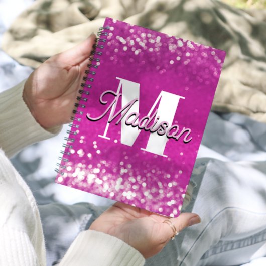 Hot Pink Glitzern Bokeh Monogram Planer