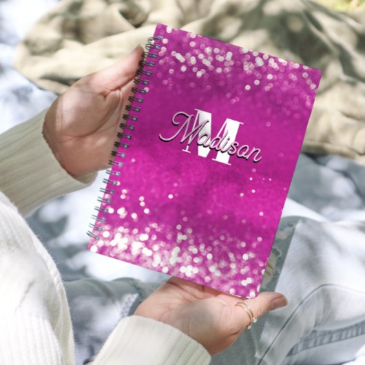 Hot Pink Glitzern Bokeh Monogram Planer