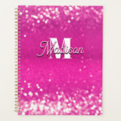 Hot Pink Glitzern Bokeh Monogram Planer (Vorderseite)