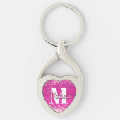 Hot Pink Glitzern Bokeh Monogram Schlüsselanhänger (Vorderseite)