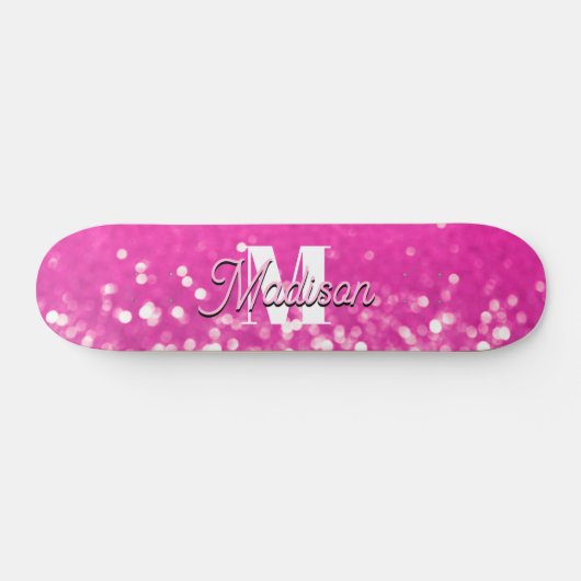 Hot Pink Glitzern Bokeh Monogram Skateboard (Horizontal)