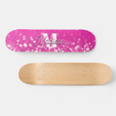 Hot Pink Glitzern Bokeh Monogram Skateboard (Horizontal)