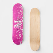 Hot Pink Glitzern Bokeh Monogram Skateboard (Vorderseite)