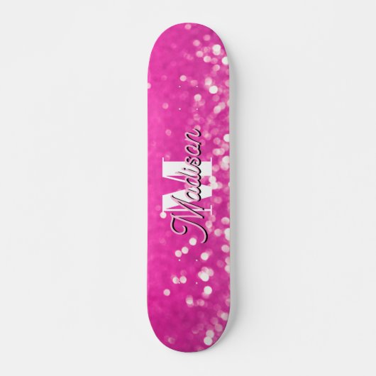 Hot Pink Glitzern Bokeh Monogram Skateboard (Vorne)