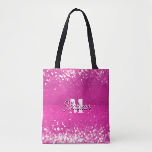 Hot Pink Glitzern Bokeh Monogram Tasche (Vorderseite)