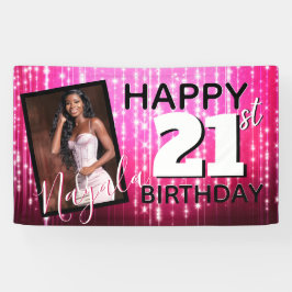 Hot Pink Glitzern| Monogram| AGE| Foto Geburtstag Banner