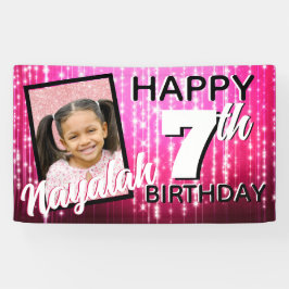 Hot Pink Glitzern| Monogram| AGE| Foto Geburtstag Banner