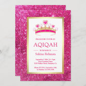 Hot Pink Glitzern Tiara Princess Aqiqah Einladung (Vorne/Hinten)