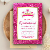 Hot Pink Glitzern Tiara Princess Quinceanera Einladung