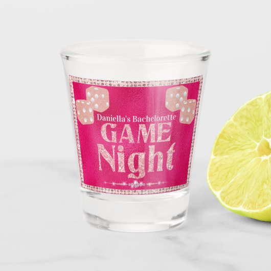 Hot Pink Glitzern Würfel Ladys Game Night Schnapsglas (Vorderseite)
