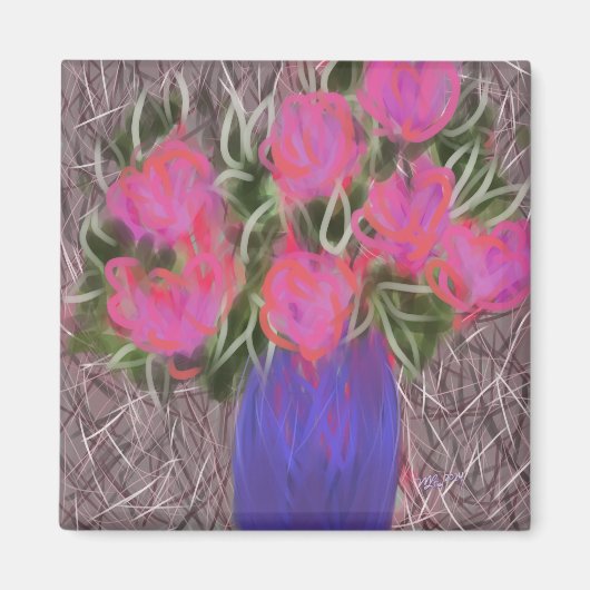 Hot Pink Glow Bouquet Originale Kunst Magnet (Vorne)
