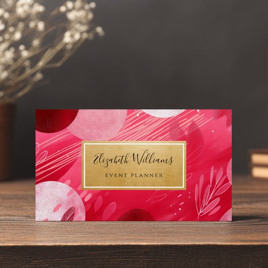 Hot Pink Gold Abstract Business Cards