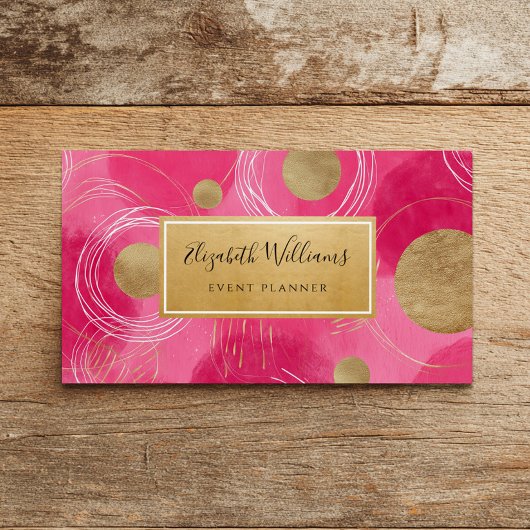 Hot Pink Gold Abstract Business Cards
