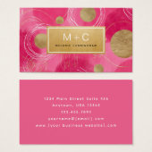 Hot Pink Gold Abstract Monogram Business Cards (Vorne & Hinten)