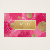 Hot Pink Gold Abstract Monogram Business Cards (Vorderseite)