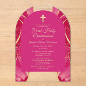 Hot Pink Gold Agate Erste Heilige Kommune Acryleinladungen (Vorderseite)