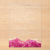 Hot Pink Gold Agate Moderne Hochzeit Acryleinladungen (Vorderseite)