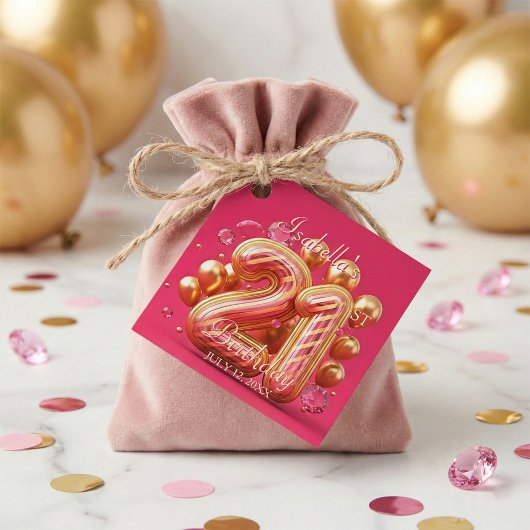 Hot Pink Gold Balloons Diamonds 21st Birthday Geschenkanhänger