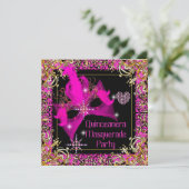 Hot Pink Gold Black Masquera Quinceanera Party Einladung (Stehend Vorderseite)