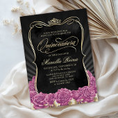 Hot Pink Gold Black Quinceñera Einladung