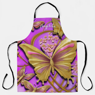 Hot Pink Gold Butterfly Personalisierter Name Schürze