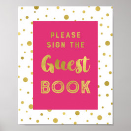 Hot Pink Gold Confetti Gästebuch Hochzeit