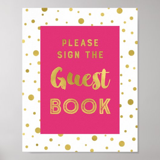 Hot Pink Gold Confetti Gästebuch Hochzeit (Vorne)