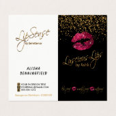 Hot Pink & Gold Confetti Lip Price & Service List Visitenkarten (Außenseite Aufgefaltet)