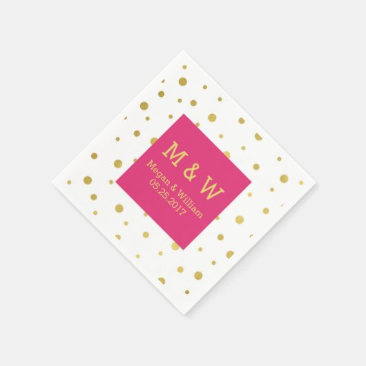 Hot Pink Gold Confetti Wedding Monogram Serviette (Ecke)