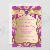 Hot Pink Gold Damask Birthday Party Einladung (Vorderseite)