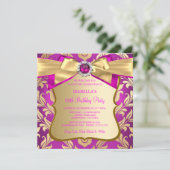 Hot Pink Gold Damask Birthday Party Einladung 2 (Stehend Vorderseite)