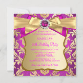 Hot Pink Gold Damask Birthday Party Einladung 2 (Vorderseite)
