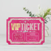 Hot Pink & Gold Diamonds und Glitzer Ticket Einladung (Stehend Vorderseite)