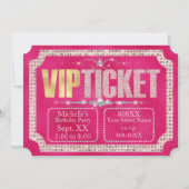 Hot Pink & Gold Diamonds und Glitzer Ticket Einladung (Vorderseite)