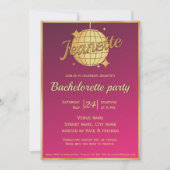 Hot Pink Gold Diskothek Junggeselinnen-Abschied Einladung (Vorderseite)