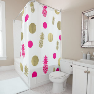 Hot Pink & Gold Dots & Pineapples Fun Summer Chic Duschvorhang