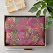 Hot Pink Gold Erdbeere Weinmuster Seidenpapier (Geschenk)