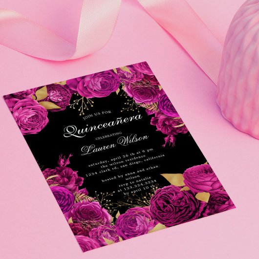 Hot Pink Gold Exklusive Blumenkohle Einladung