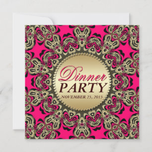 Hot Pink Gold Exotic Dekorative Abendessen Party Einladung