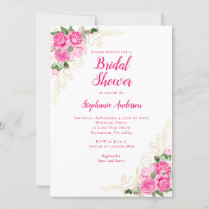 Hot Pink Gold Floral Watercolor Brautparty Einladung