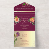 Hot Pink Gold Floral Wedding All In One Einladung (Innen Boden)